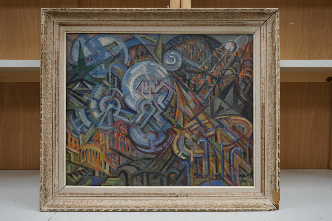 Colbert Cassan (1899-1979), oil on canvas, ‘Bruxelles, Expo’, Abstract composition, signed and dated 1958, 48 x 60cm. Condition - good